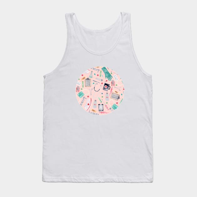 Medical Pattern | Doctor | Nurse | Watercolor | Pink Texture Tank Top by Harpleydesign